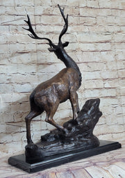 Elk Reindeer Caribou Stag Buck Wildlife Bronze Statue Sculpture on Marble Base
