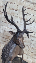Elk Reindeer Caribou Stag Buck Wildlife Bronze Statue Sculpture on Marble Base