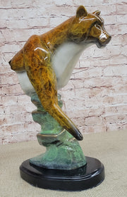 Bronze Metal Cougar Mountain Lion w/ Glazed Patina Finish Statue Sculpture Limited Edition 14