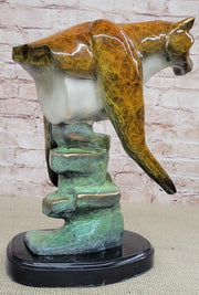 Bronze Metal Cougar Mountain Lion w/ Glazed Patina Finish Statue Sculpture Limited Edition 14