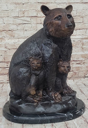 Mother Bear and Cubs - Bronze Metal Sculpture Statue Figure Signed Art Moigniez