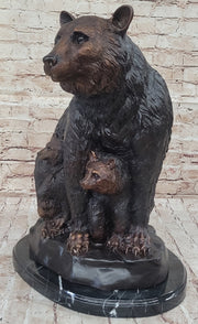 Mother Bear and Cubs - Bronze Metal Sculpture Statue Figure Signed Art Moigniez