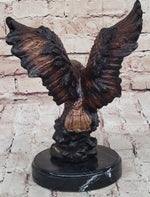 American Bald Eagle with Wings Spread Hot Cast Bronze Sculpture on Marble Base