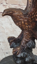 American Bald Eagle with Wings Spread Hot Cast Bronze Sculpture on Marble Base