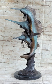 Marlin Sailfish Swordfish Nautical Bronze Statue Sculpture Ocean Sea Decor 24