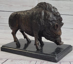 Wild Boar Pig Feral Hog Bronze Statue Sculpture Figure on Marble Base J. Moigniez