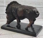Wild Boar Pig Feral Hog Bronze Statue Sculpture Figure on Marble Base J. Moigniez