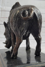 Wild Boar Pig Feral Hog Bronze Statue Sculpture Figure on Marble Base J. Moigniez