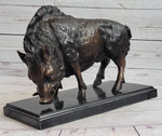 Wild Boar Pig Feral Hog Bronze Statue Sculpture Figure on Marble Base J. Moigniez