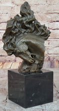 Load image into Gallery viewer, Dynamic Bronze Horse Head Bust – Swirling Mane Equine Sculpture on Marble Base