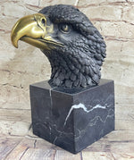American Bald Eagle Head Bronze Metal Bust Sculpture Statue on Marble Base by Milo