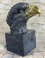 American Bald Eagle Head Bronze Metal Bust Sculpture Statue on Marble Base by Milo