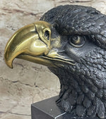 American Bald Eagle Head Bronze Metal Bust Sculpture Statue on Marble Base by Milo