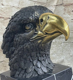 American Bald Eagle Head Bronze Metal Bust Sculpture Statue on Marble Base by Milo