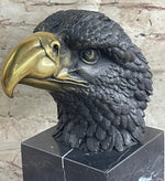 American Bald Eagle Head Bronze Metal Bust Sculpture Statue on Marble Base by Milo