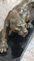 Load image into Gallery viewer, Stalking Panther Cougar Lioness Bronze Sculpture Statue Figure Art on Marble Base