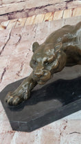 Load image into Gallery viewer, Stalking Panther Cougar Lioness Bronze Sculpture Statue Figure Art on Marble Base