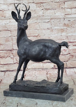 Elk Reindeer Stag Buck Hot Cast Bronze Figure Sculpture on Marble Base by Milo