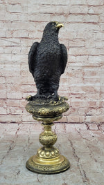 Hot Cast Bronze Eagle on Golden Pedestal Signed Original Wildlife Birds Art by Milo