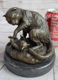 Load image into Gallery viewer, Playful Cat & Kitten - Signed Handmade Bronze Sculpture on Marble Base by Milo