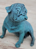 Load image into Gallery viewer, Pug Dog Puppy Bronze Metal Figurine Sculpture Decor Collectible Blue Patina Original Art