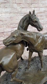 Pair of Horses Bronze Sculpture – Elegant Equestrian Artwork on Marble Base by PJ Mene
