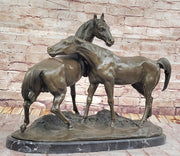 Pair of Horses Bronze Sculpture – Elegant Equestrian Artwork on Marble Base by PJ Mene