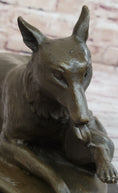 Load image into Gallery viewer, German Shepherd Bushy Tailed Dog Licking Paw Bronze Statue Sculpture Original Milo