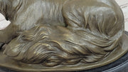 German Shepherd Bushy Tailed Dog Licking Paw Bronze Statue Sculpture Original Milo
