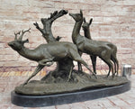 M. Fiot Deer in the Forest – Majestic Bronze Wildlife Sculpture on Marble Base