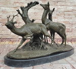 M. Fiot Deer in the Forest – Majestic Bronze Wildlife Sculpture on Marble Base