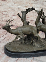 M. Fiot Deer in the Forest – Majestic Bronze Wildlife Sculpture on Marble Base