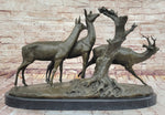 M. Fiot Deer in the Forest – Majestic Bronze Wildlife Sculpture on Marble Base