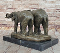 Load image into Gallery viewer, Bronze Elephant Pair Sculpture – Majestic Wildlife Art on Marble Base by Milo