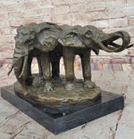 Bronze Elephant Pair Sculpture – Majestic Wildlife Art on Marble Base by Milo