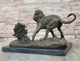 Load image into Gallery viewer, Lion vs. Porcupine Bronze Statue Sculpture Wildlife Art Decor on Marble Base