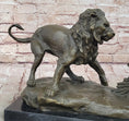 Load image into Gallery viewer, Lion vs. Porcupine Bronze Statue Sculpture Wildlife Art Decor on Marble Base