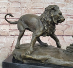 Lion vs. Porcupine Bronze Statue Sculpture Wildlife Art Decor on Marble Base