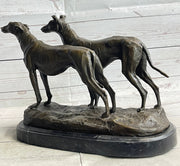 Pair of Greyhounds - Two Slender Racing Dogs Handmade Bronze Sculpture by Fremiet