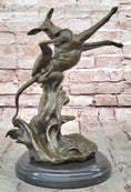 Load image into Gallery viewer, Puppy Dog Catching Frisbee Bronze Sculpture Statue Decor Original Art by Milo