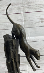 Panther Cougar Mountain Lion Cat Leaping Pouncing Down Bronze Sculpture Statue Art