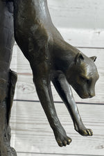 Panther Cougar Mountain Lion Cat Leaping Pouncing Down Bronze Sculpture Statue Art