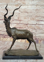 Kudu Antelope Gazelle African Deer Bronze Sculpture Statue Figure on Marble base