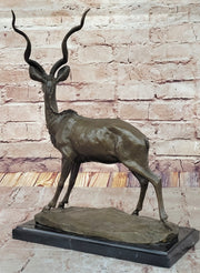 Kudu Antelope Gazelle African Deer Bronze Sculpture Statue Figure on Marble base