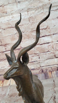 Load image into Gallery viewer, Kudu Antelope Gazelle African Deer Bronze Sculpture Statue Figure on Marble base