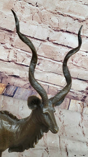 Kudu Antelope Gazelle African Deer Bronze Sculpture Statue Figure on Marble base