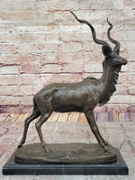 Kudu Antelope Gazelle African Deer Bronze Sculpture Statue Figure on Marble base
