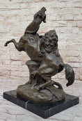 Load image into Gallery viewer, Lion Attacking Horse - Bronze Metal Sculpture by Antoine Barye on Marble Base
