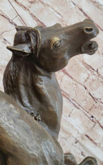 Lion Attacking Horse - Bronze Metal Sculpture by Antoine Barye on Marble Base