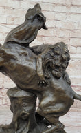 Load image into Gallery viewer, Lion Attacking Horse - Bronze Metal Sculpture by Antoine Barye on Marble Base